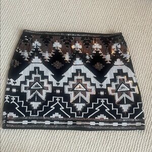 Express Black Sequin Mini Skirt with Silver Geometric Pattern